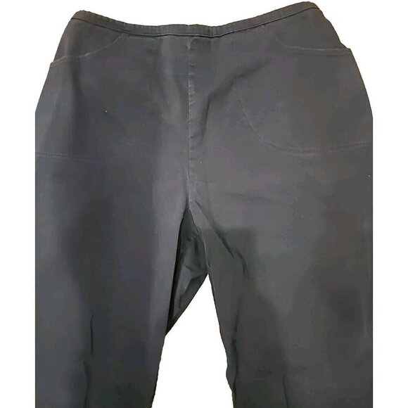 Denim & Co. Pants Black Woven Back Elastic Waist Pockets Straight Leg Women's PL - Picture 2 of 11